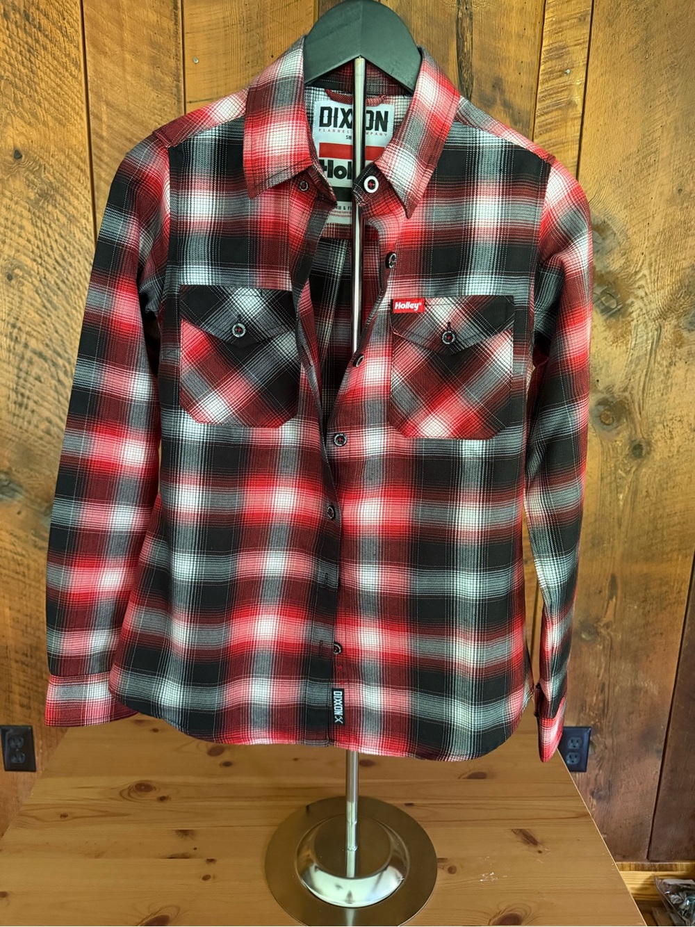 Dixxon Holley Flannel Red Plaid D-Tech Biker Racing Moto Shirt Womens SM